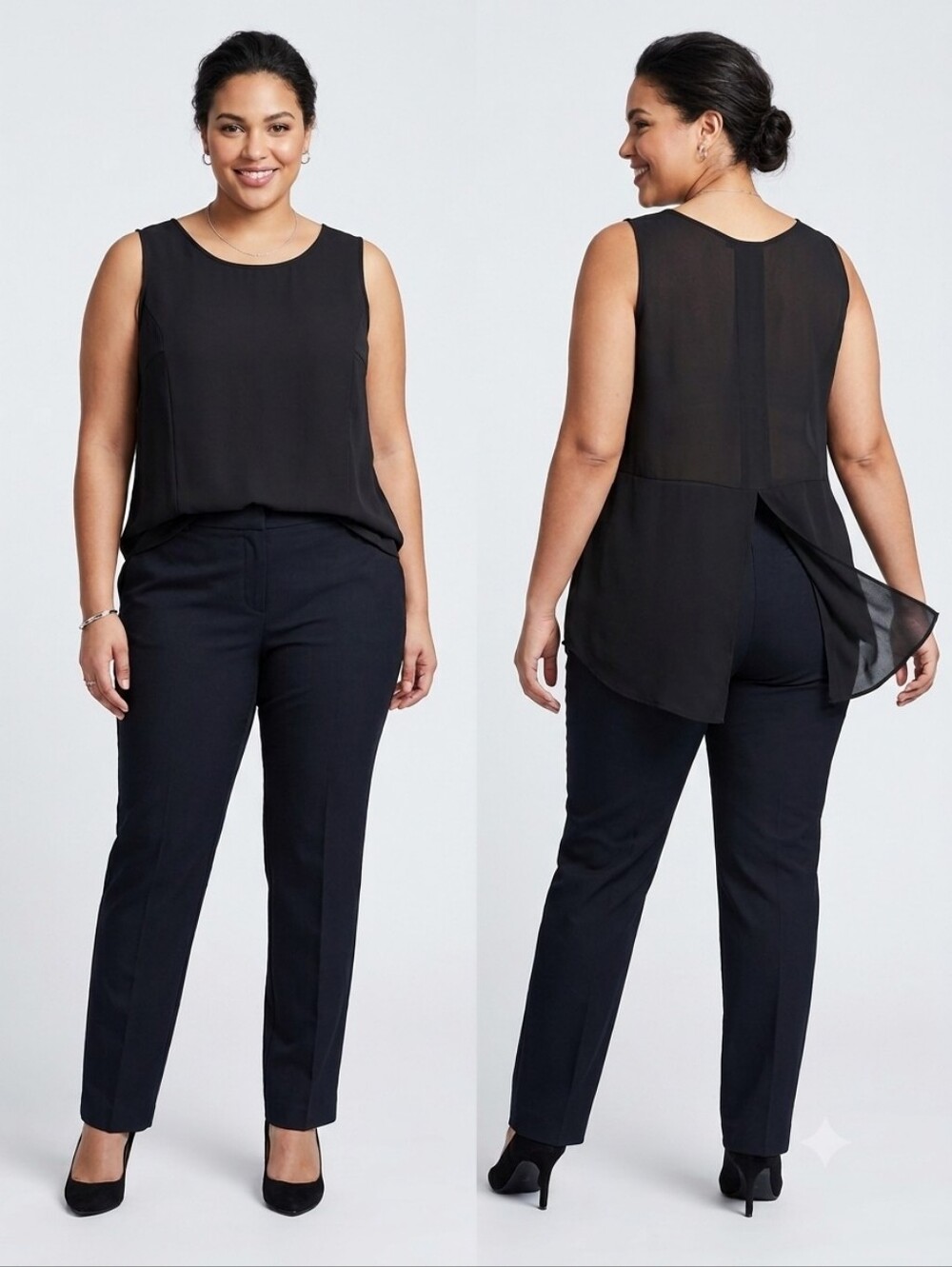 Mossimo Black Chiffon Semi-Sheer Split Back Tank Top XXL